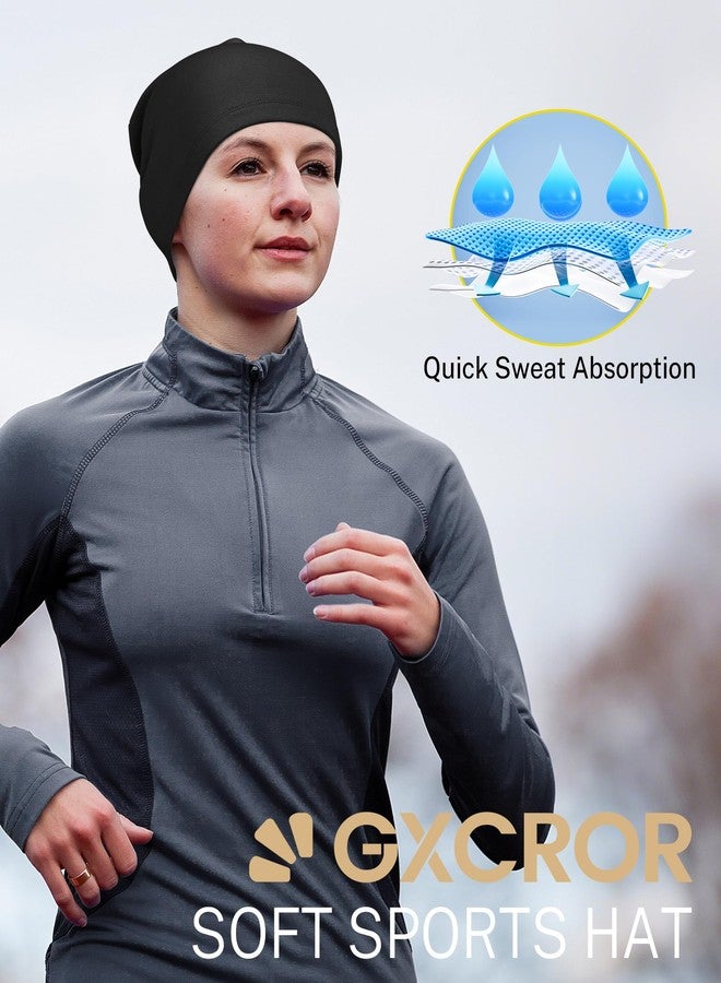 GXCROR Fleece Beanies Flexfit Winter Hats Skull Cap Cycling Cap Reflective Running Gear Bonnet Black - Image 4